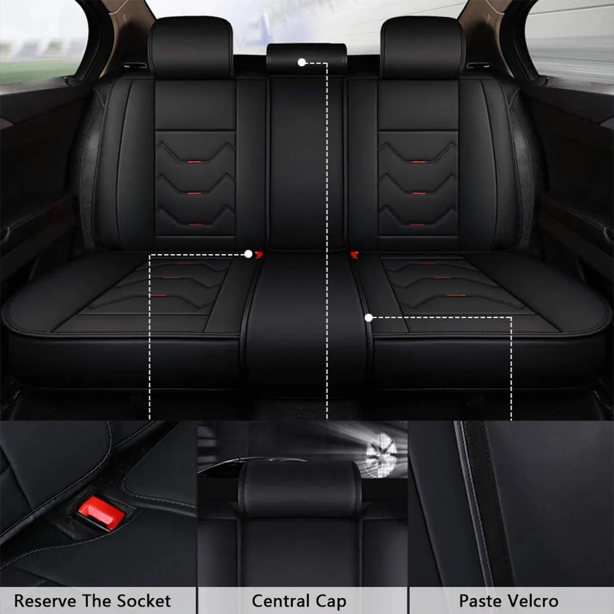 2 Leather Car Seat Covers 5 Seats Full Set, Custom-fit for Car, Fit Sedan SUV Truck Vans Leatherette Automotive Seat Cushion Protector Universal Fit DLJE250