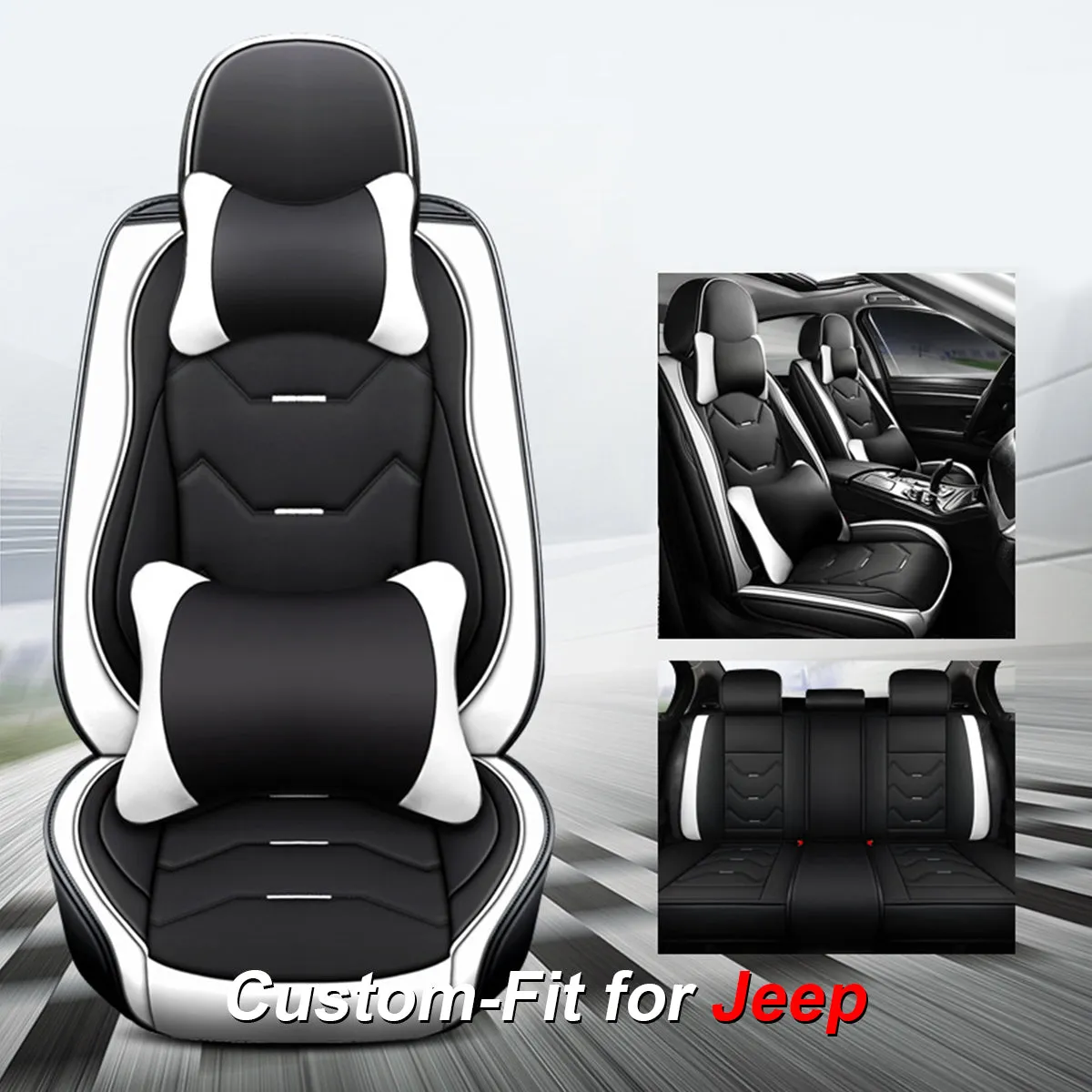2 Leather Car Seat Covers 5 Seats Full Set, Custom-fit for Car, Fit Sedan SUV Truck Vans Leatherette Automotive Seat Cushion Protector Universal Fit DLJE250