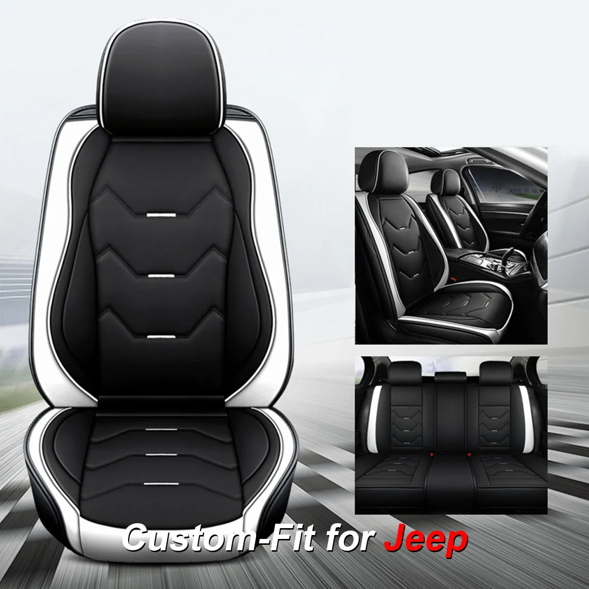 2 Leather Car Seat Covers 5 Seats Full Set, Custom-fit for Car, Fit Sedan SUV Truck Vans Leatherette Automotive Seat Cushion Protector Universal Fit DLJE250