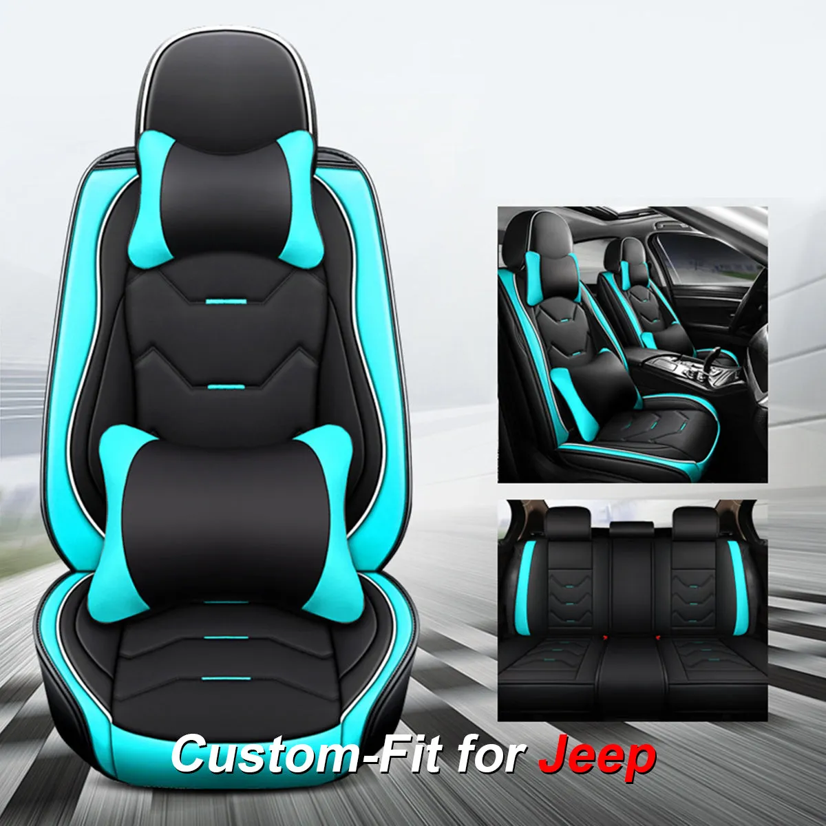 2 Leather Car Seat Covers 5 Seats Full Set, Custom-fit for Car, Fit Sedan SUV Truck Vans Leatherette Automotive Seat Cushion Protector Universal Fit DLJE250