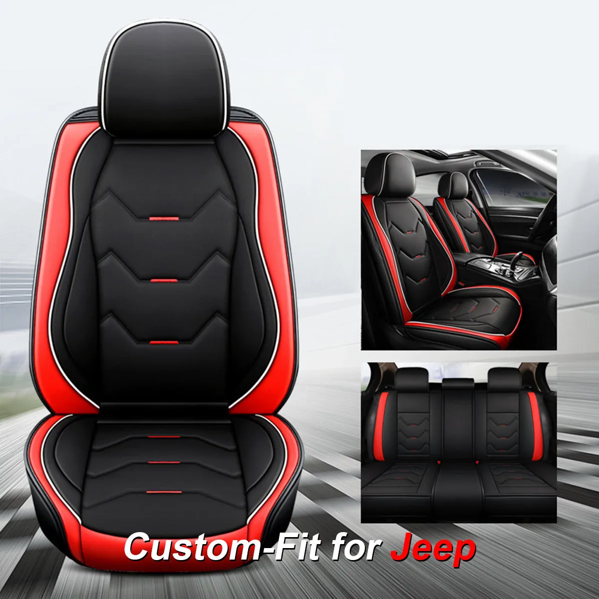 2 Leather Car Seat Covers 5 Seats Full Set, Custom-fit for Car, Fit Sedan SUV Truck Vans Leatherette Automotive Seat Cushion Protector Universal Fit DLJE250