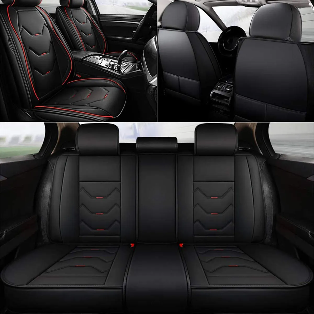 2 Leather Car Seat Covers 5 Seats Full Set, Custom-fit for Car, Fit Sedan SUV Truck Vans Leatherette Automotive Seat Cushion Protector Universal Fit DLJE250