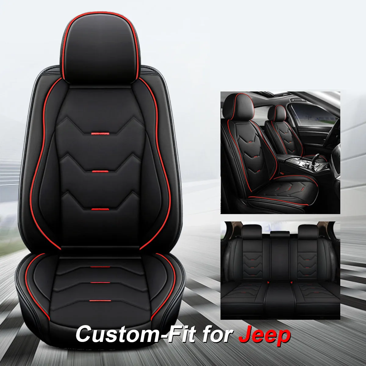 2 Leather Car Seat Covers 5 Seats Full Set, Custom-fit for Car, Fit Sedan SUV Truck Vans Leatherette Automotive Seat Cushion Protector Universal Fit DLJE250