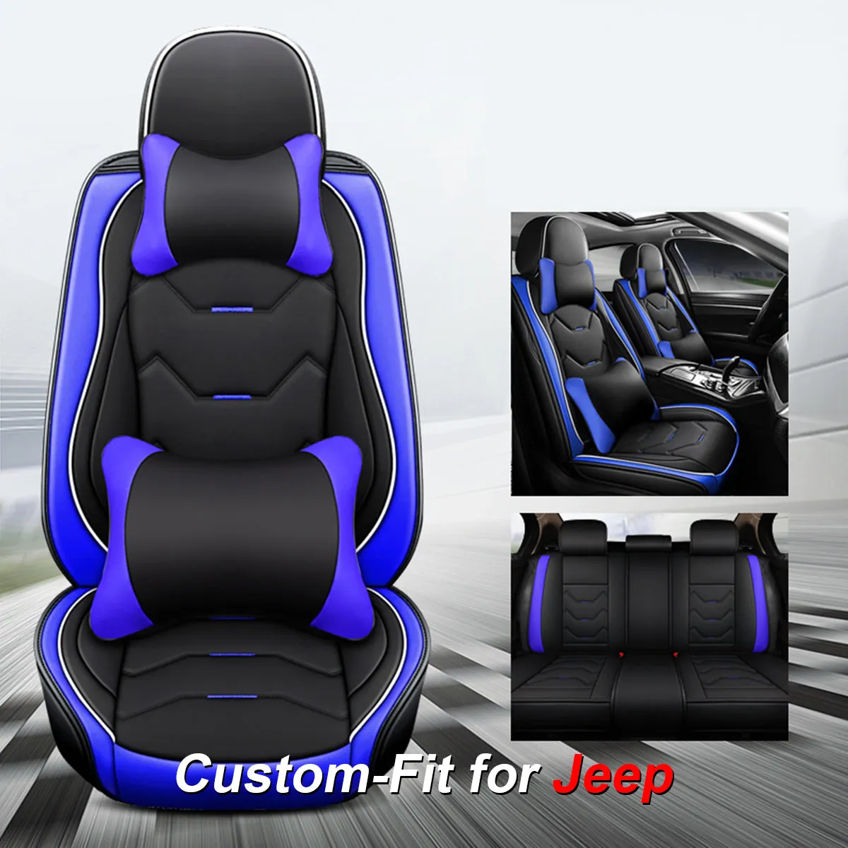 2 Leather Car Seat Covers 5 Seats Full Set, Custom-fit for Car, Fit Sedan SUV Truck Vans Leatherette Automotive Seat Cushion Protector Universal Fit DLJE250