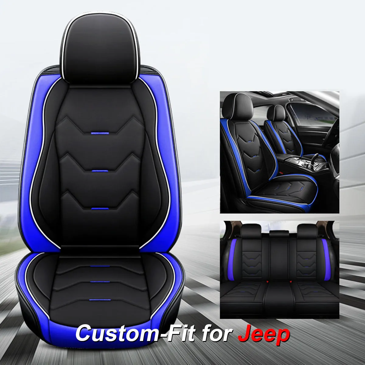 2 Leather Car Seat Covers 5 Seats Full Set, Custom-fit for Car, Fit Sedan SUV Truck Vans Leatherette Automotive Seat Cushion Protector Universal Fit DLJE250