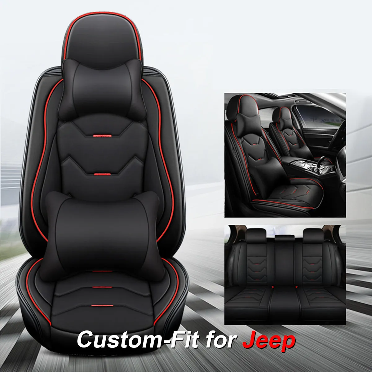 2 Leather Car Seat Covers 5 Seats Full Set, Custom-fit for Car, Fit Sedan SUV Truck Vans Leatherette Automotive Seat Cushion Protector Universal Fit DLJE250