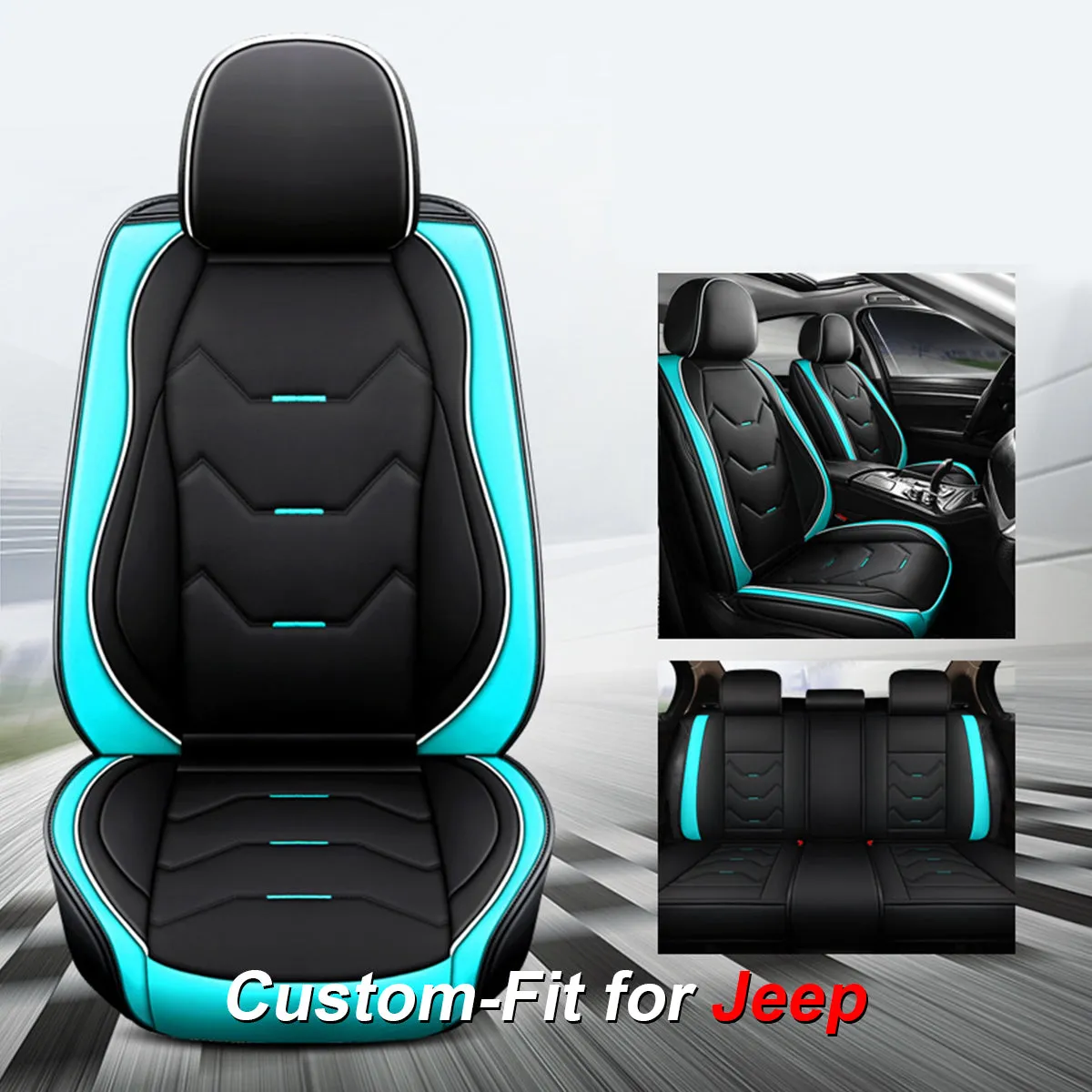 2 Leather Car Seat Covers 5 Seats Full Set, Custom-fit for Car, Fit Sedan SUV Truck Vans Leatherette Automotive Seat Cushion Protector Universal Fit DLJE250