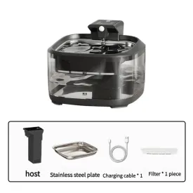 4.5L Upgraded Smart Pet Water Fountain | Stainless Steel Plate & Charging Cable | Black Design