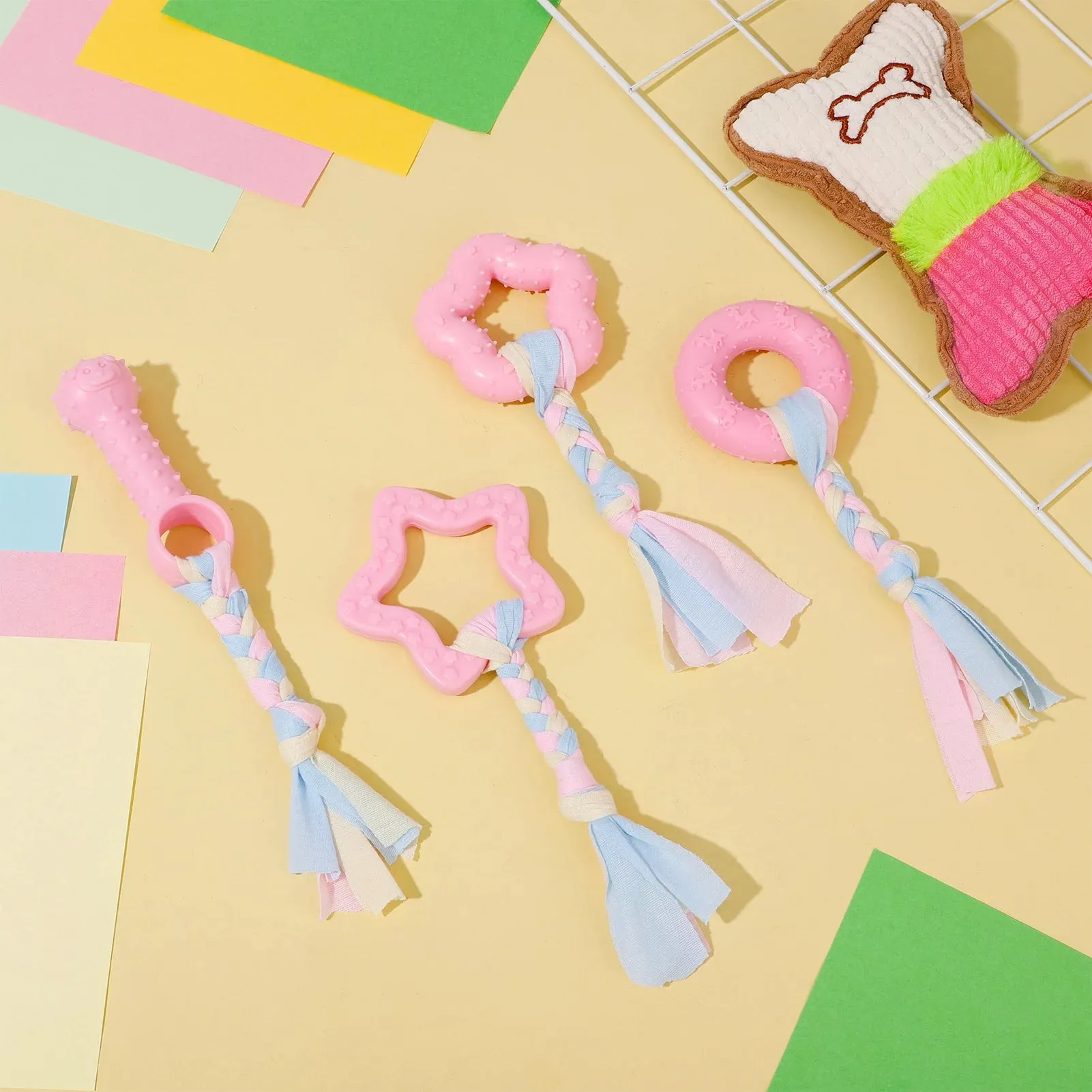 5 Pack Pink Puppy Chew Toys for Teething Small Dogs