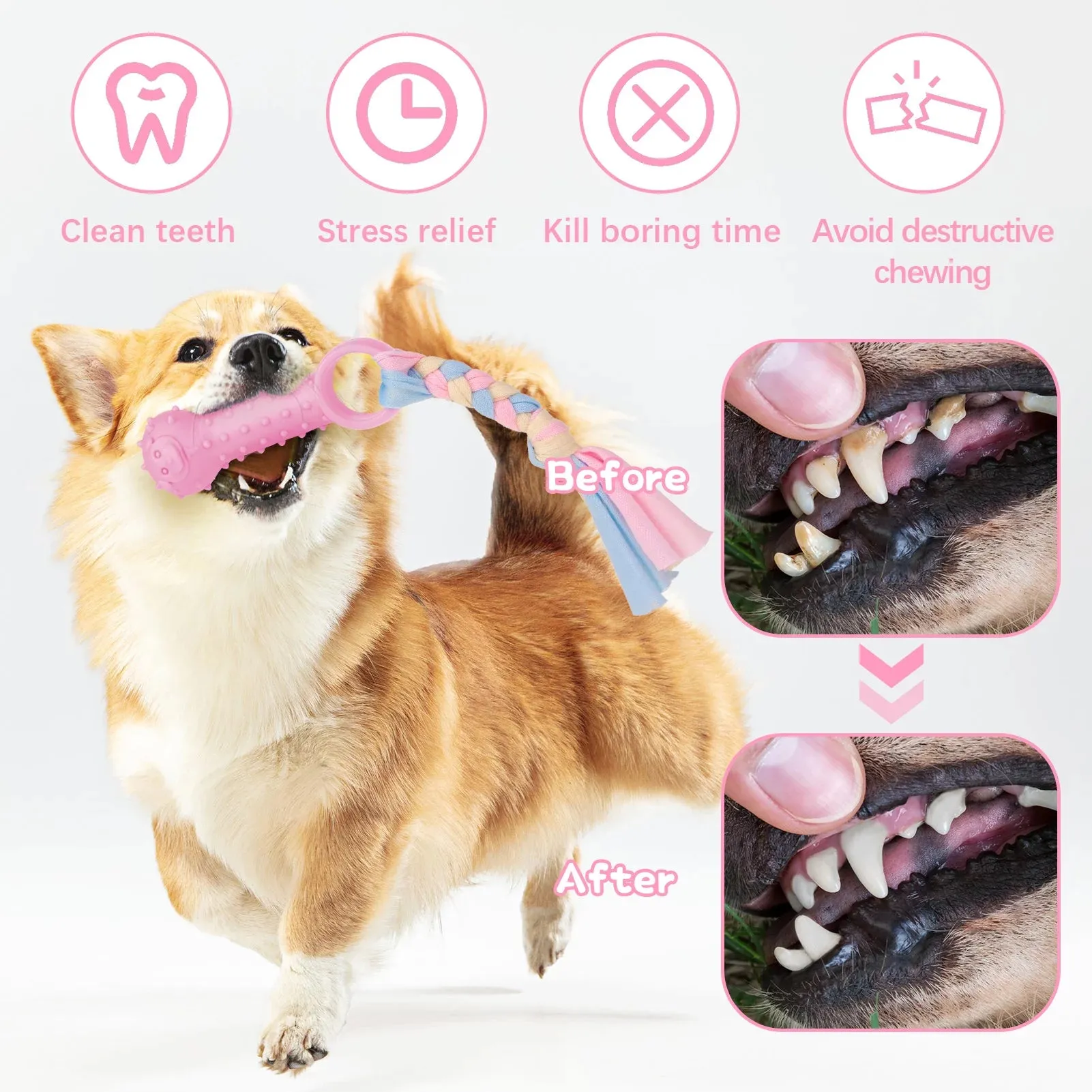 5 Pack Pink Puppy Chew Toys for Teething Small Dogs