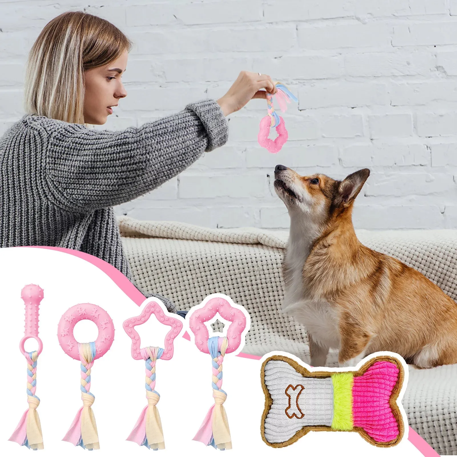 5 Pack Pink Puppy Chew Toys for Teething Small Dogs