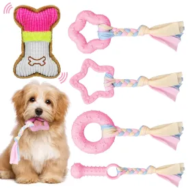 5 Pack Pink Puppy Chew Toys for Teething Small Dogs