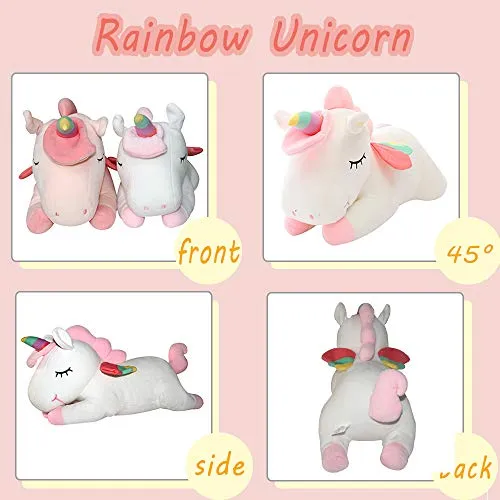 Aixini Unicorn Stuffed Animal Pillow 11.8 Inch Soft White Plushie Rainbow Wings