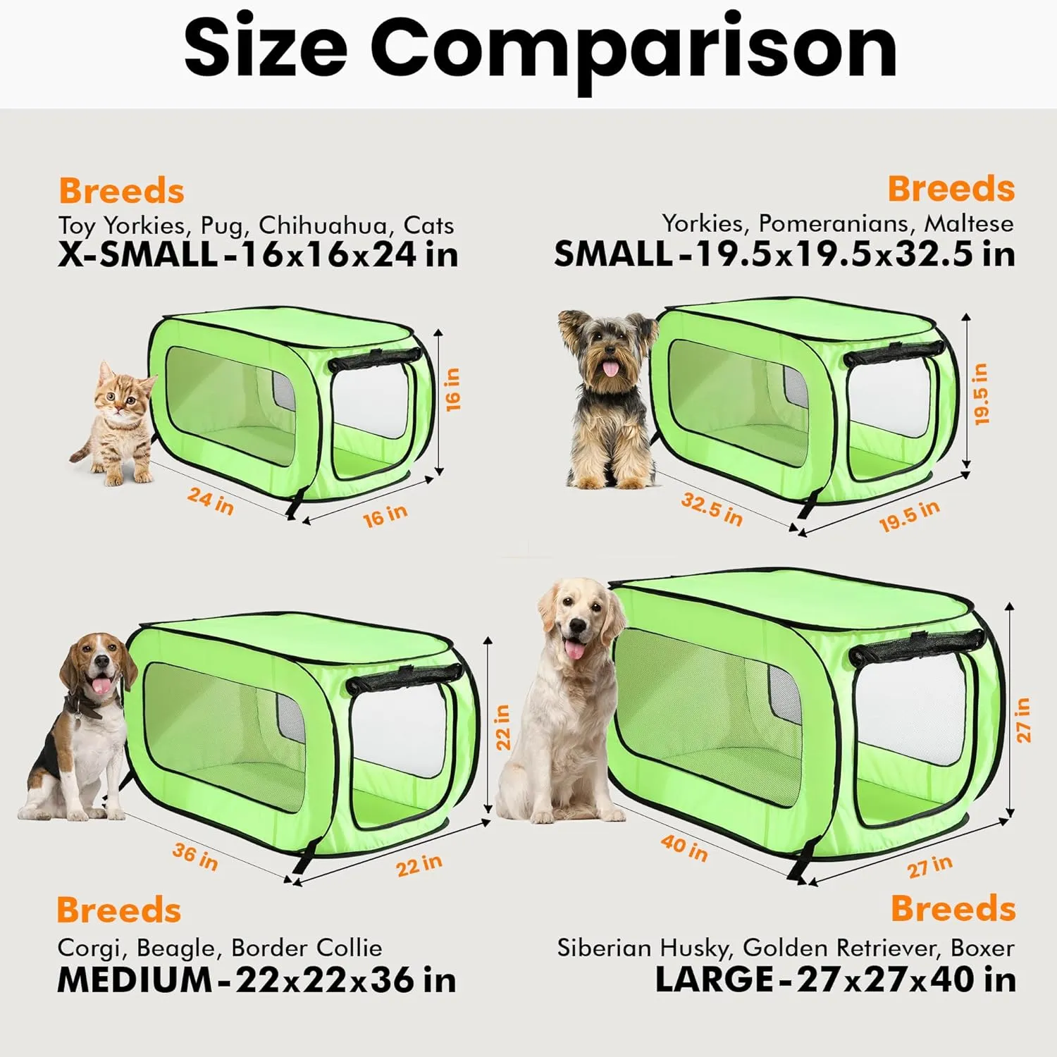Beatrice Home Fashions Portable, Collapsible, Pop Up Kennel Travel Cat and Dog Crate, 32.5" L x 19.5" W x 19.5" H, Green