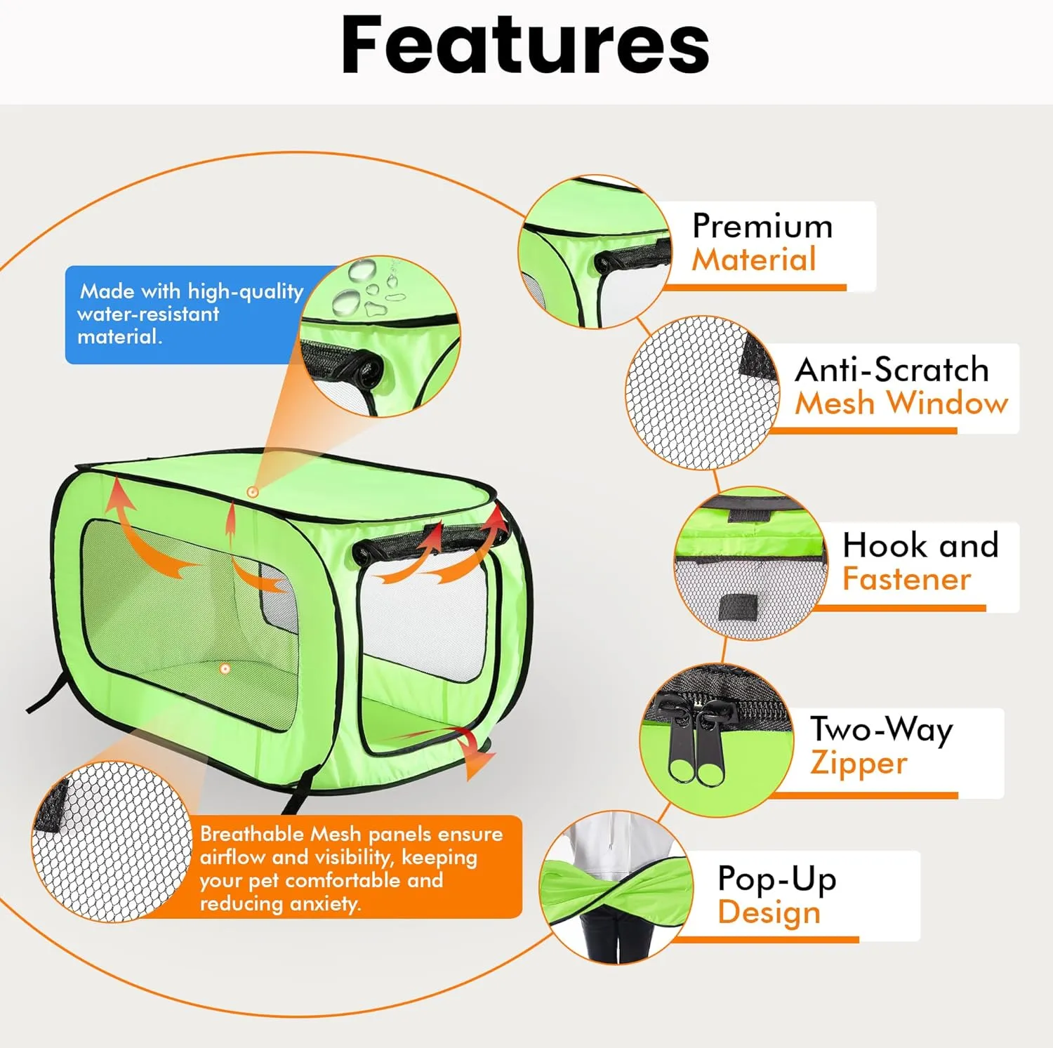 Beatrice Home Fashions Portable, Collapsible, Pop Up Kennel Travel Cat and Dog Crate, 32.5" L x 19.5" W x 19.5" H, Green