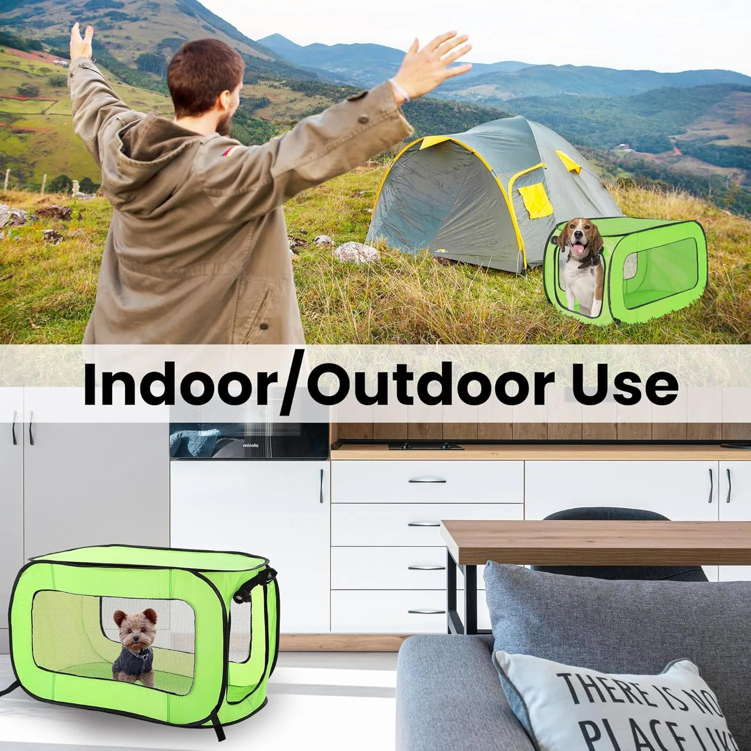 Beatrice Home Fashions Portable, Collapsible, Pop Up Kennel Travel Cat and Dog Crate, 32.5" L x 19.5" W x 19.5" H, Green