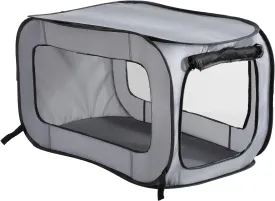 Beatrice Home Fashions Portable, Collapsible, Pop Up Kennel Travel Cat and Dog Crate, 40" L x 27" W x 27" H, Gray