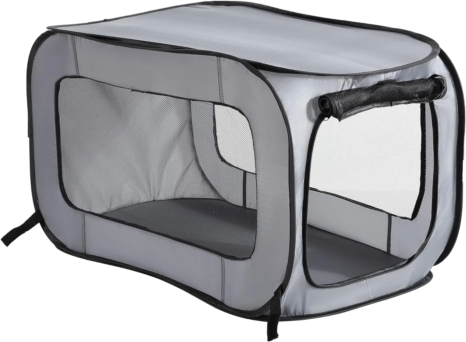 Beatrice Home Fashions Portable, Collapsible, Pop Up Kennel Travel Cat and Dog Crate, 40" L x 27" W x 27" H, Gray