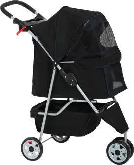 BestPet 3 Wheels Pet Stroller Dog Cat Cage Jogger Stroller for Medium Small Dogs Cats Travel Folding Carrier Waterproof Puppy Stroller with Cup Holder & Removable Liner,Black