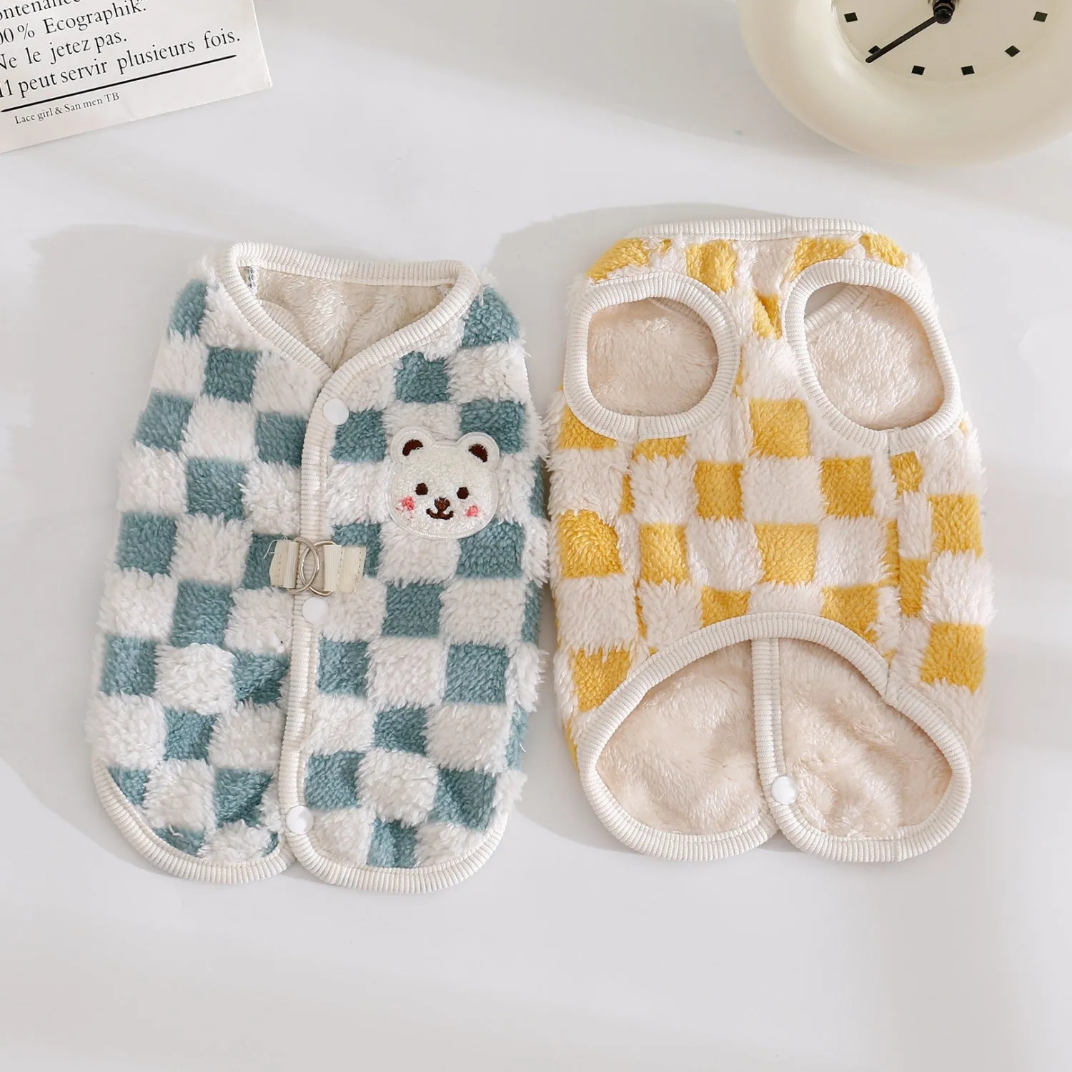 Chequered Fleece Dog Cat Jacket Vest
