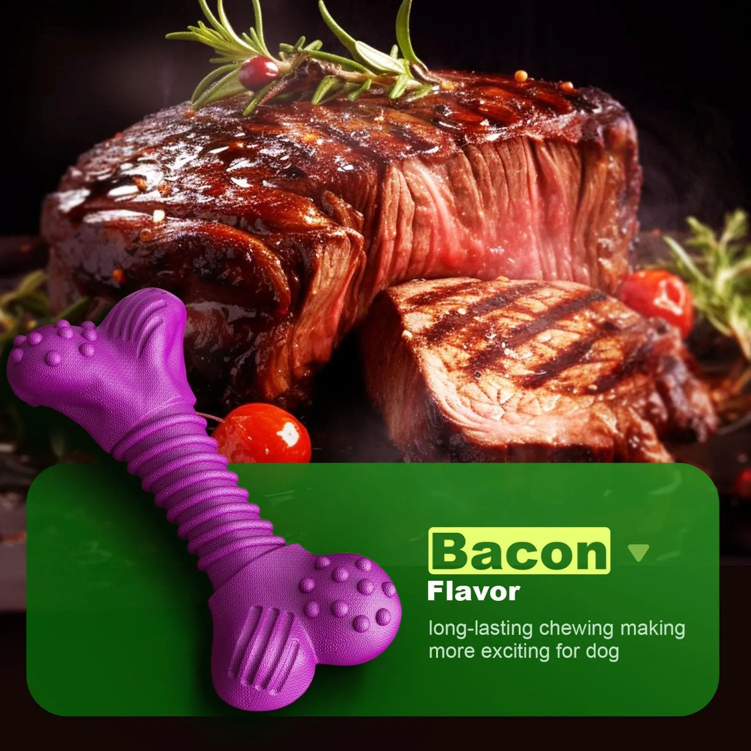 Dog Toys for Aggressive Chewers, Dog Toys for Medium Large Dogs, Natural Rubber Dog Chew Toys with Beef Flavor, Indestructible Dog Toy, Chew Toys for Aggressive Chewers (Purple)