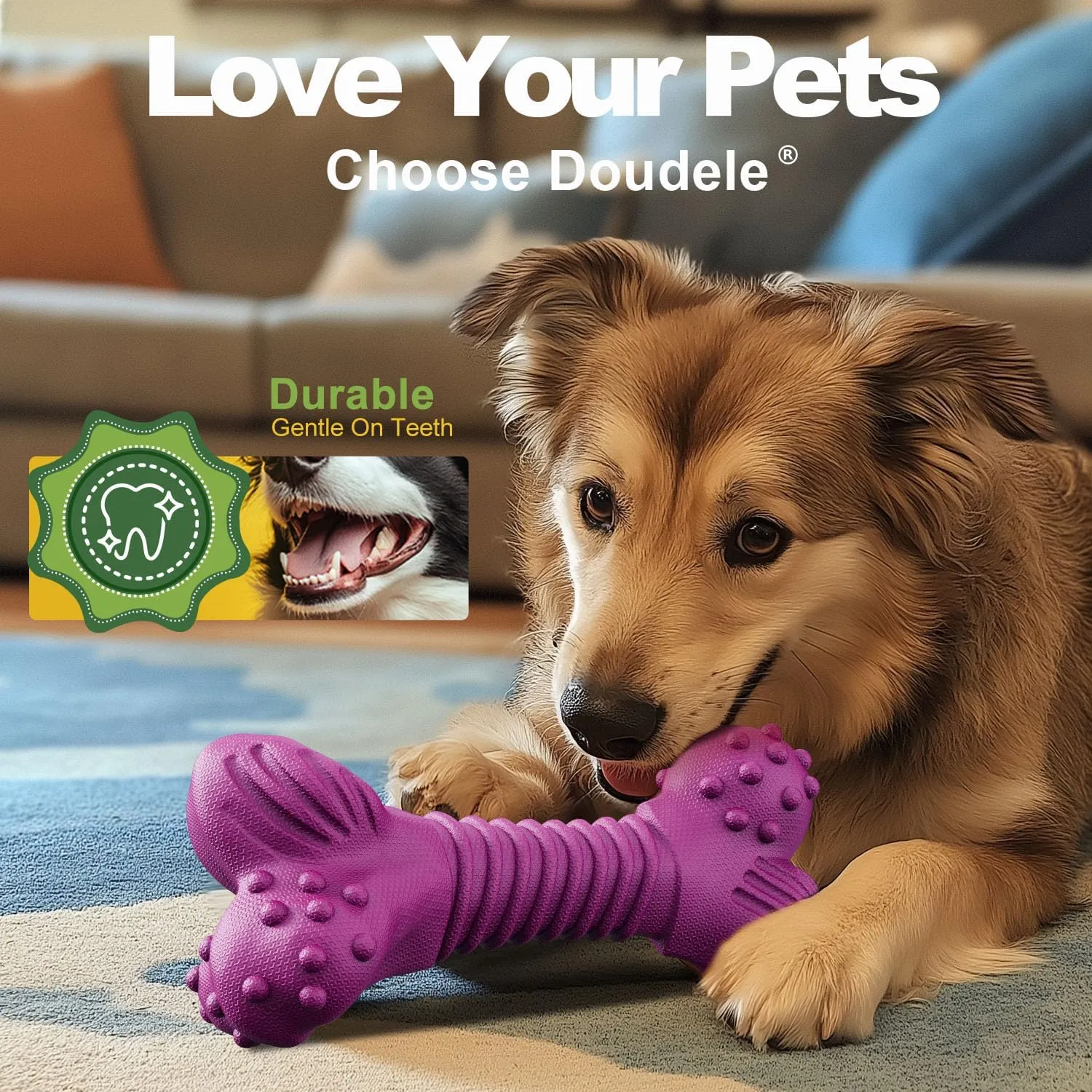 Dog Toys for Aggressive Chewers, Dog Toys for Medium Large Dogs, Natural Rubber Dog Chew Toys with Beef Flavor, Indestructible Dog Toy, Chew Toys for Aggressive Chewers (Purple)