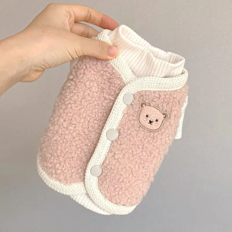 Fleece Bear Printed Buttoned Dog Jacket Vest
