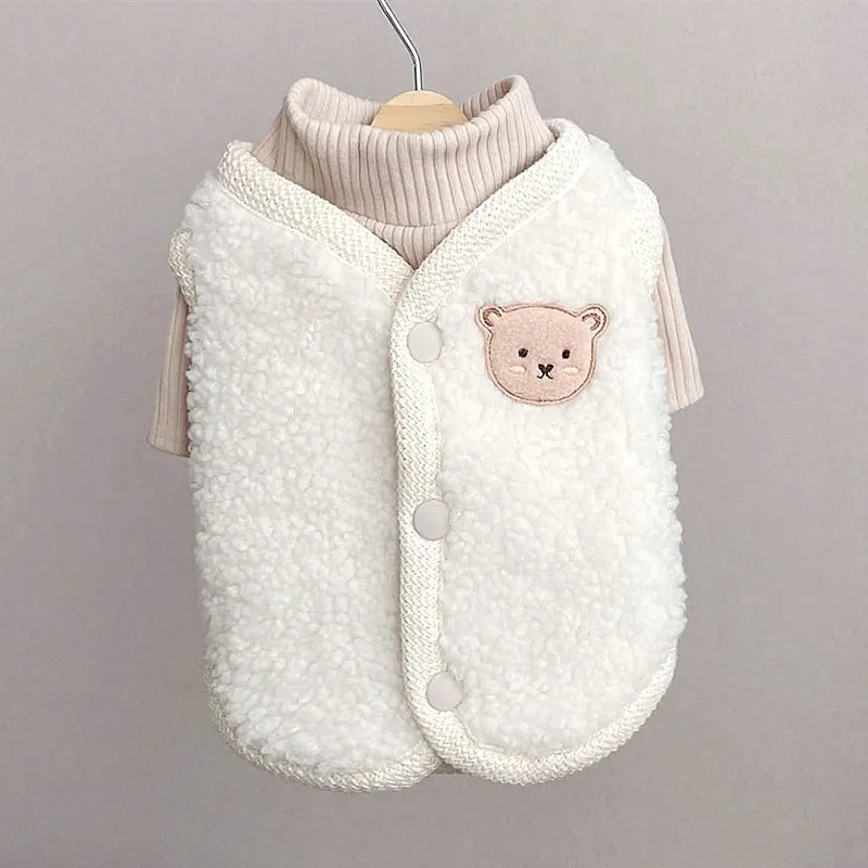 Fleece Bear Printed Buttoned Dog Jacket Vest
