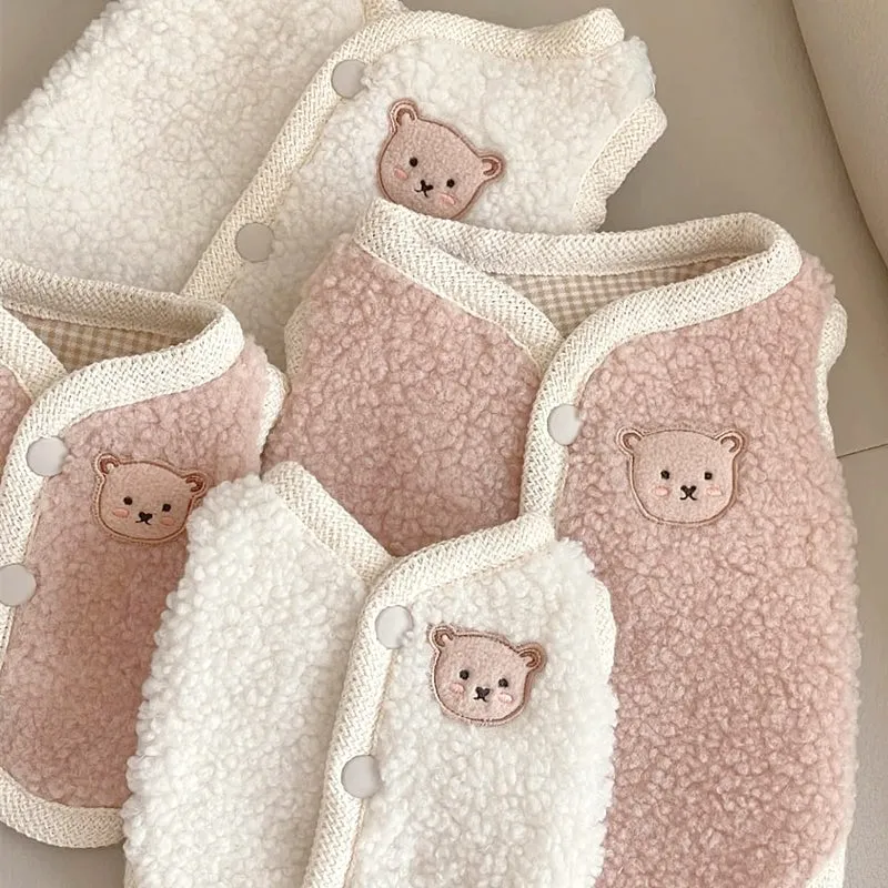 Fleece Bear Printed Buttoned Dog Jacket Vest