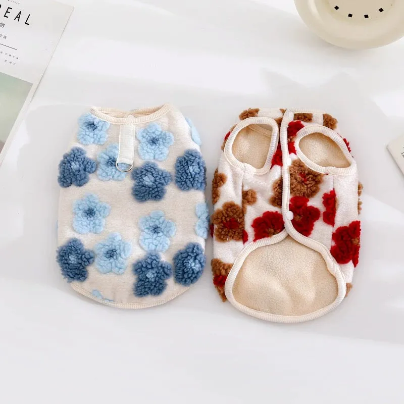 Fleece Flower Decor Dog Cat Harness Vest