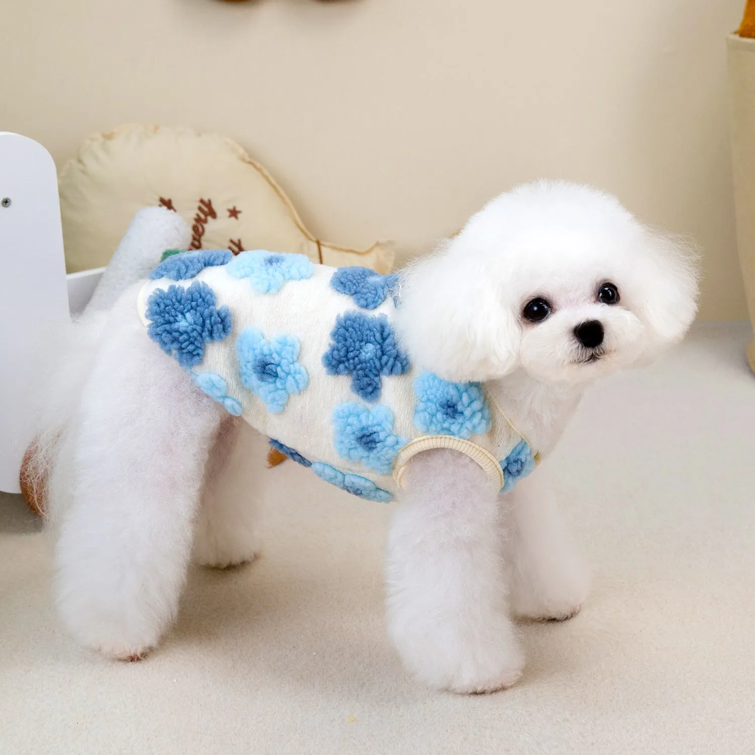 Fleece Flower Decor Dog Cat Harness Vest