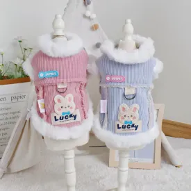 Furry Collar Rabbit Corduroy Dog Cat Jacket