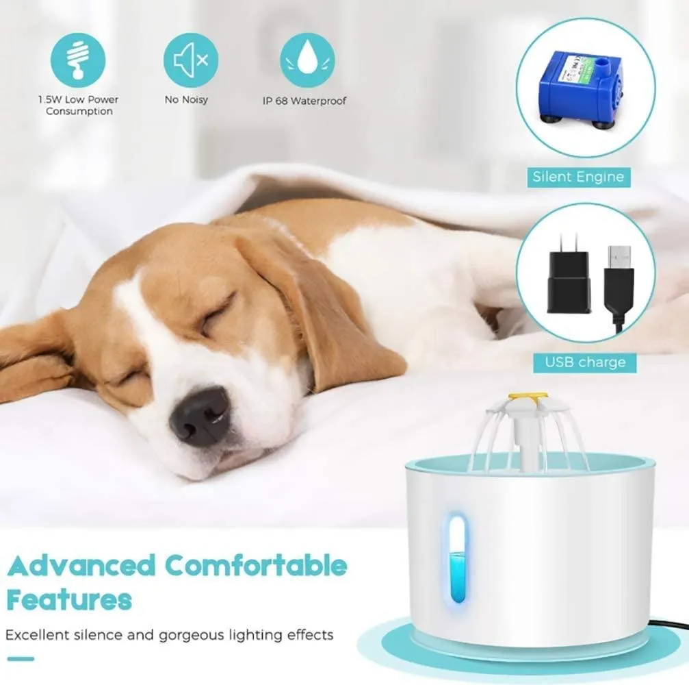 GOWEDNG Pet Water Fountain with Water Level Window 80oz /2.4L Ultra Silent Cat Fountain with LED Night vision