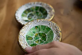 handmade clay bowl embedded with glass -2 set gold green galaxy