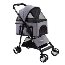 i.Pet  Pet Stroller Dog Carrier Foldable Pram 3 IN 1 Middle Size Grey