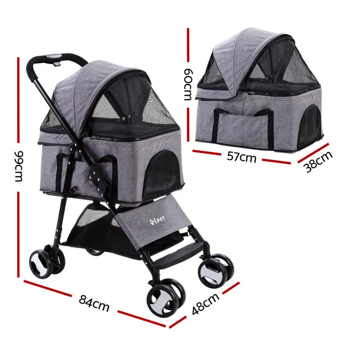 i.Pet  Pet Stroller Dog Carrier Foldable Pram 3 IN 1 Middle Size Grey