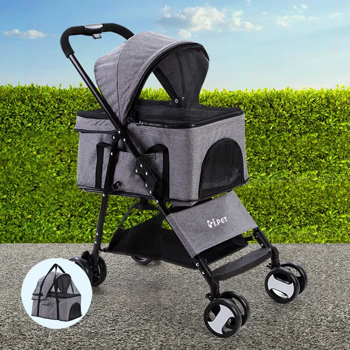 i.Pet  Pet Stroller Dog Carrier Foldable Pram 3 IN 1 Middle Size Grey