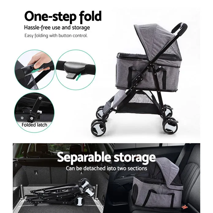 i.Pet  Pet Stroller Dog Carrier Foldable Pram 3 IN 1 Middle Size Grey