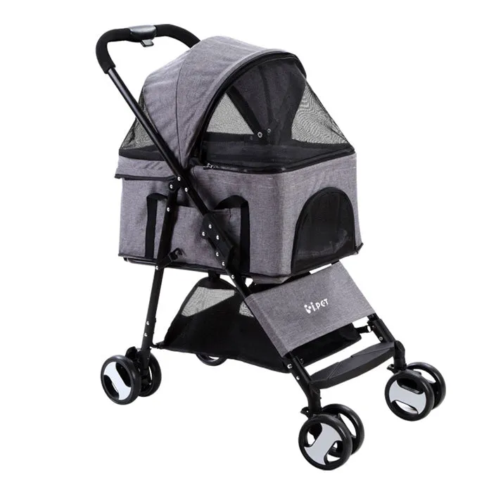 i.Pet  Pet Stroller Dog Carrier Foldable Pram 3 IN 1 Middle Size Grey