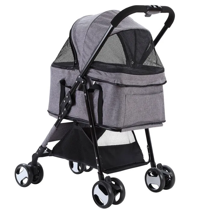 i.Pet  Pet Stroller Dog Carrier Foldable Pram 3 IN 1 Middle Size Grey