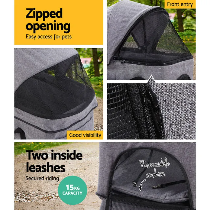 i.Pet  Pet Stroller Dog Carrier Foldable Pram 3 IN 1 Middle Size Grey