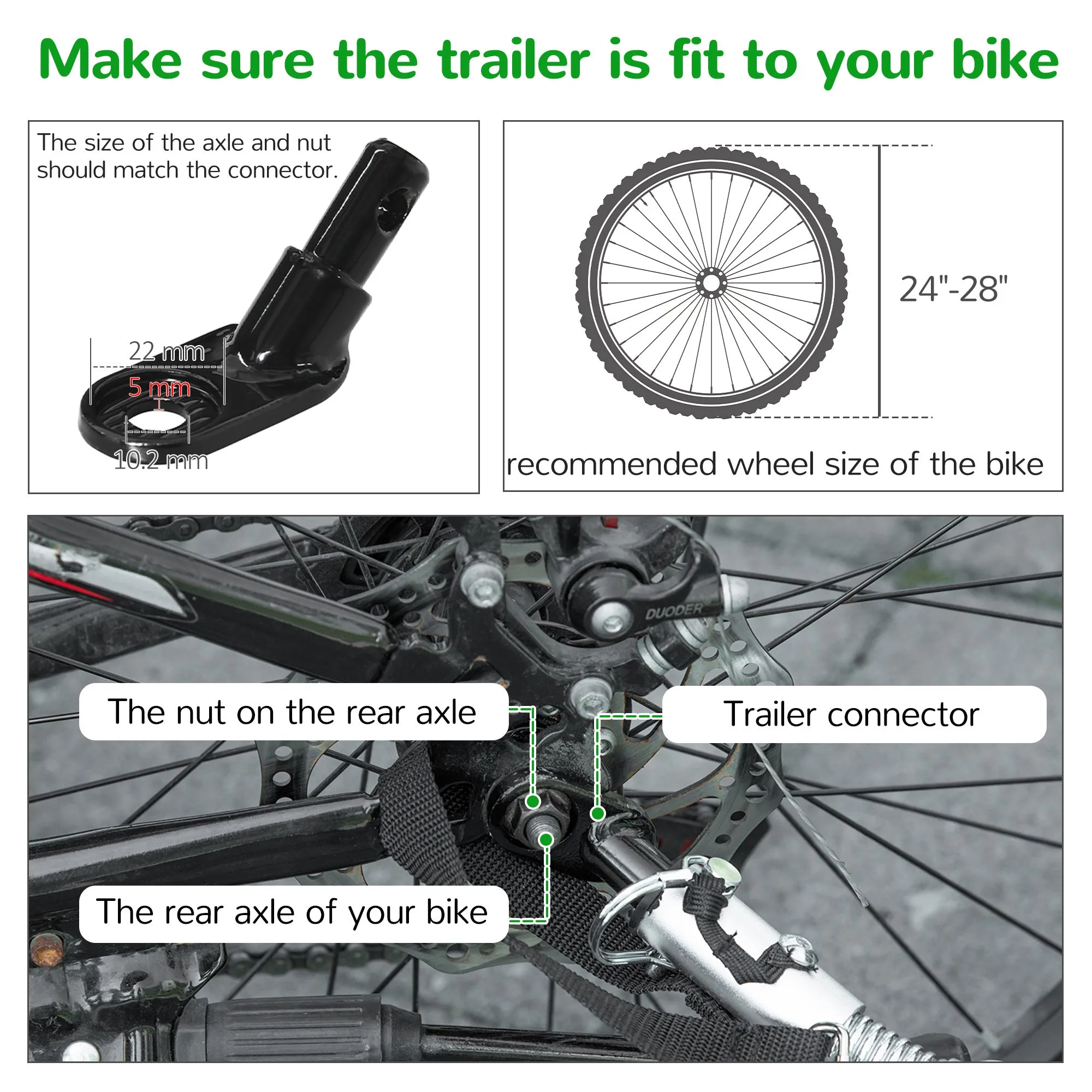 PawHut 2-In-1 Green Dog Bike Trailer Stroller w/ Universal Wheel Reflector Flag