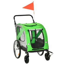 PawHut 2-In-1 Green Dog Bike Trailer Stroller w/ Universal Wheel Reflector Flag