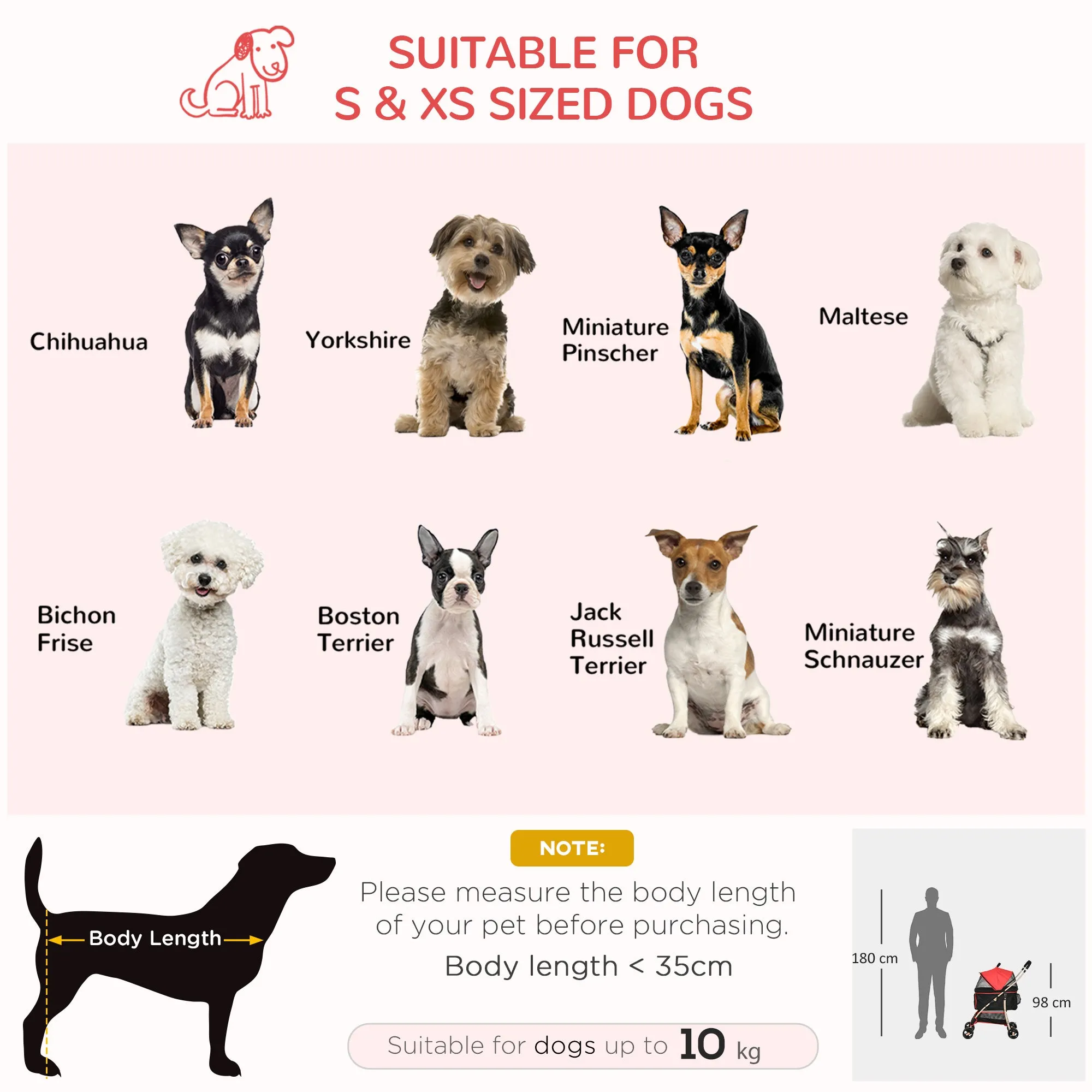PawHut Detachable Pet Stroller with Rain Cover for Small and Tiny Dogs, Red