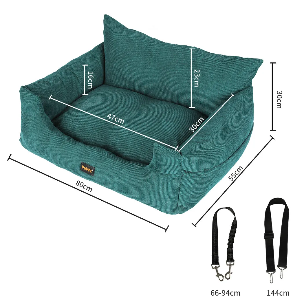Pet Car Booster Seat Dog Protector Portable Travel Bed with Removable Cover - Green L