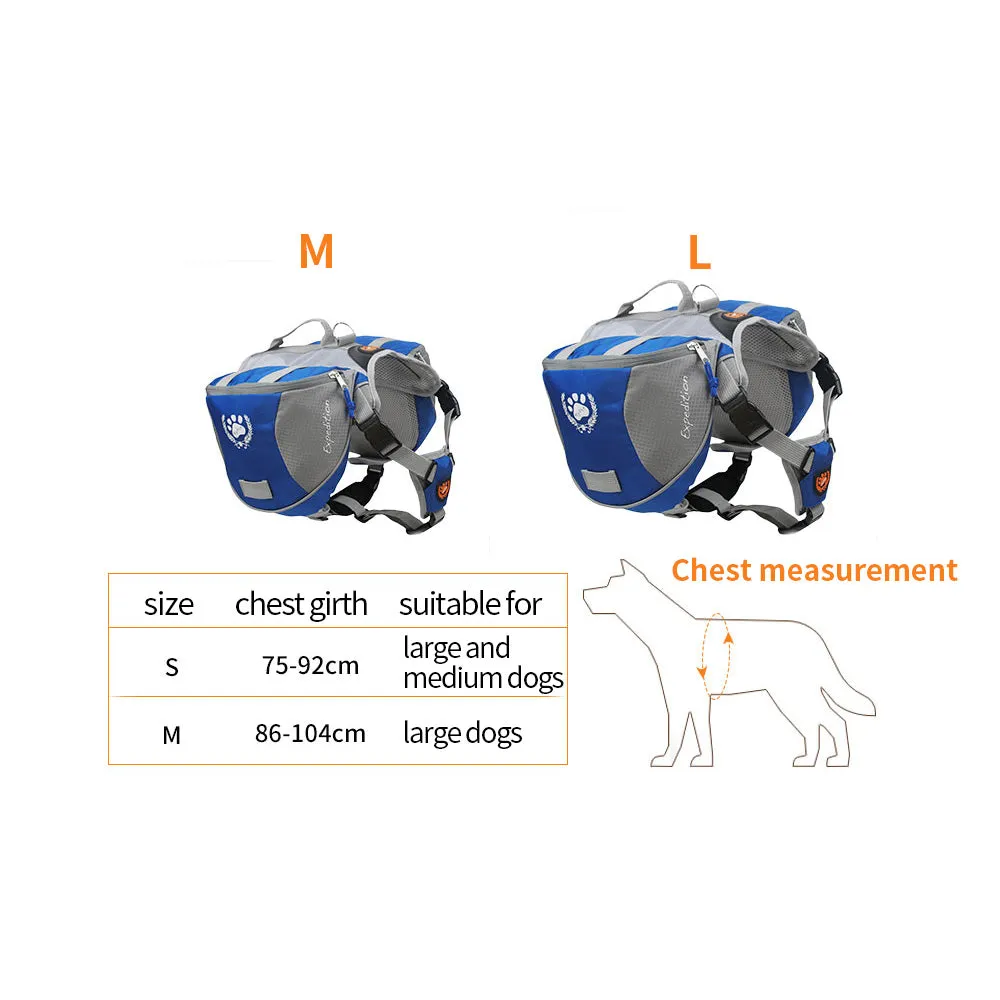 Pet Dog Backpack Saddle Bag Outdoor Harness Hiking Travel Pack Medium Large Dogs
