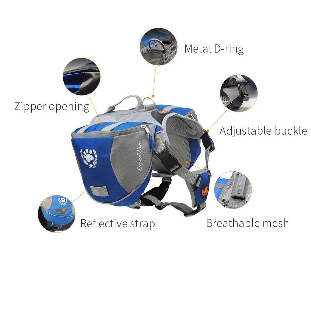 Pet Dog Backpack Saddle Bag Outdoor Harness Hiking Travel Pack Medium Large Dogs