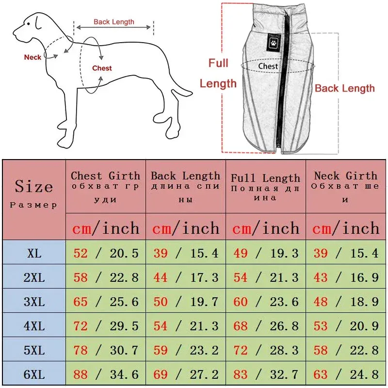 Reflective Waterproof Winter Dog Jacket for Large Breeds