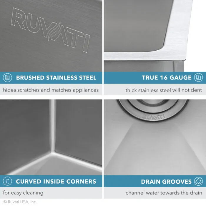 Ruvati 32-inch Low-Divide Undermount Tight Radius 50/50 Double Bowl 16 Gauge Stainless Steel Kitchen Sink - RVH7411