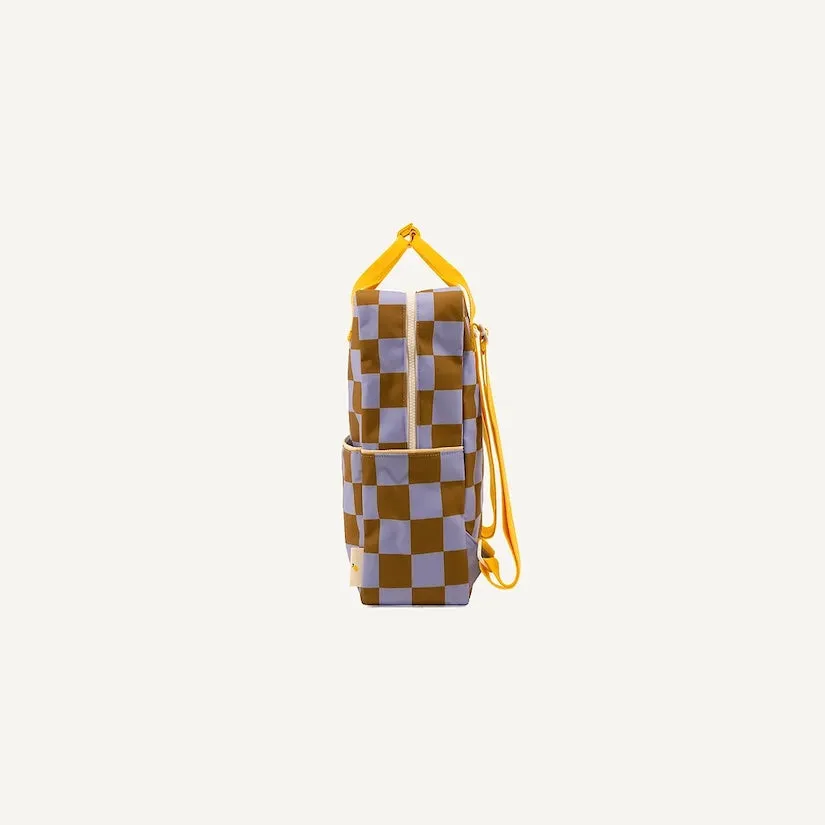 Small Farmhouse Checkerboard Backpack - Blooming Purple   Soil Green by Sticky Lemon